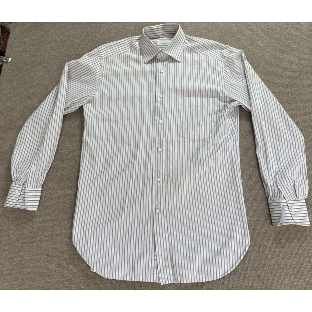 Ermenegildo Zegna Men's Dress Shirt 38 -15 R Purple White Stripes Button Up GUC